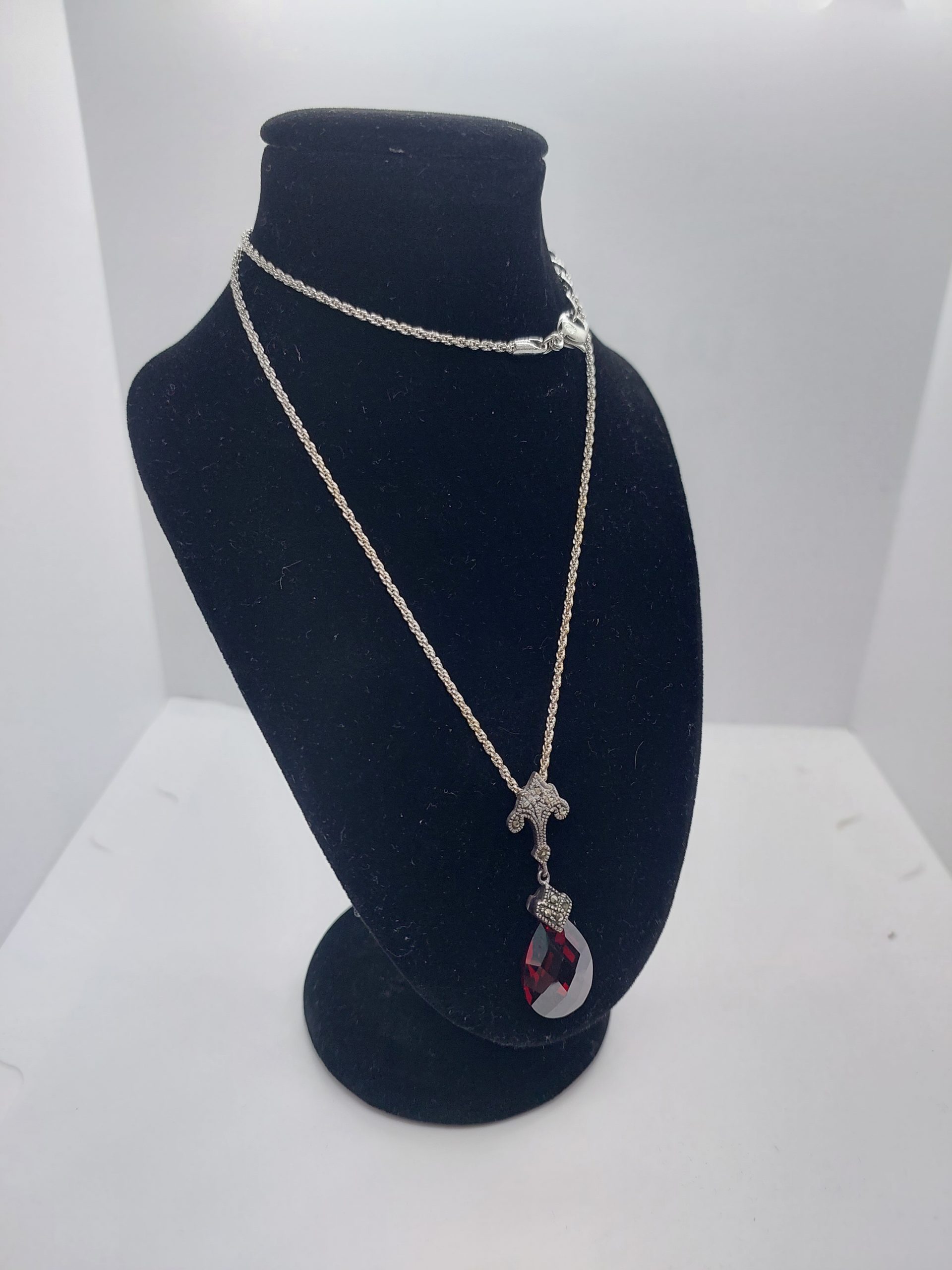 Dark Red Charm Necklace Silver