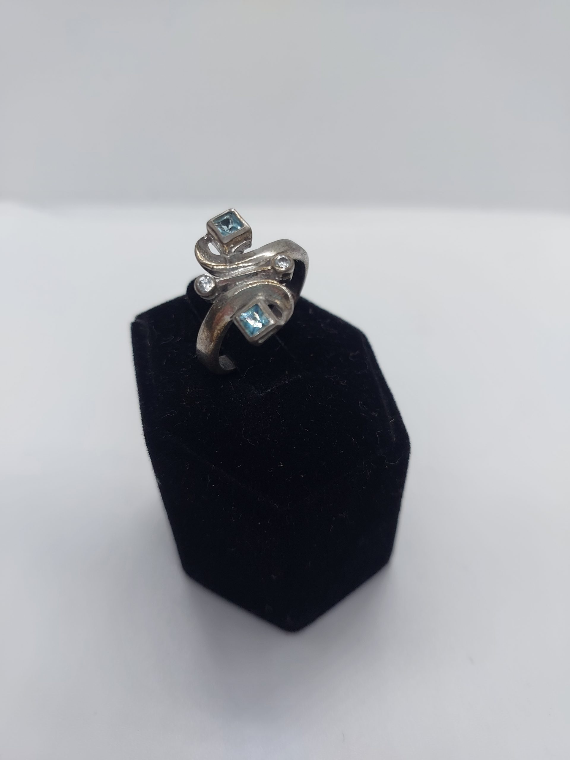Silver Ring 925 with 2 small Stone Light Blue