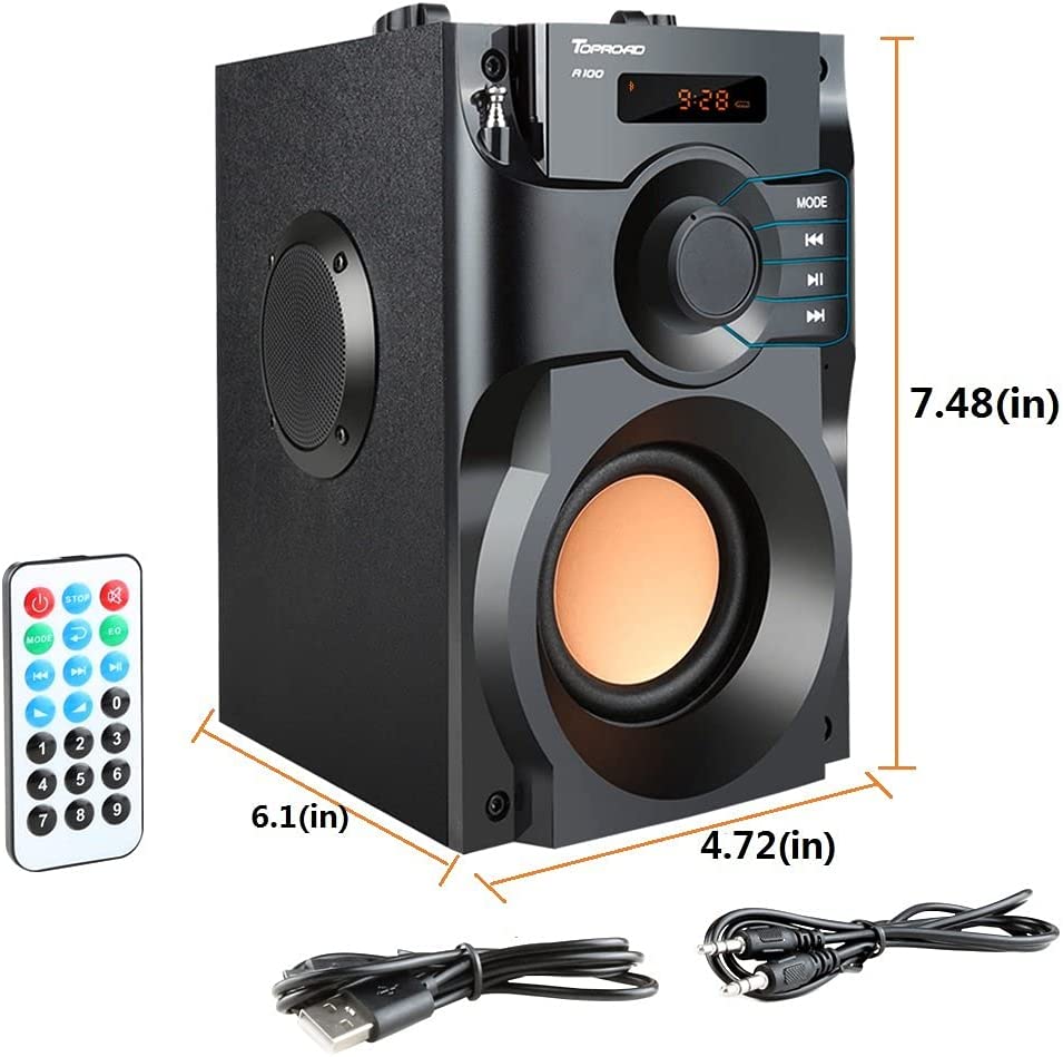 TOPROAD A100 Portable Bluetooth Speaker Wireless Stereo Bass Subwoofer with FM Radio Remote Control 2