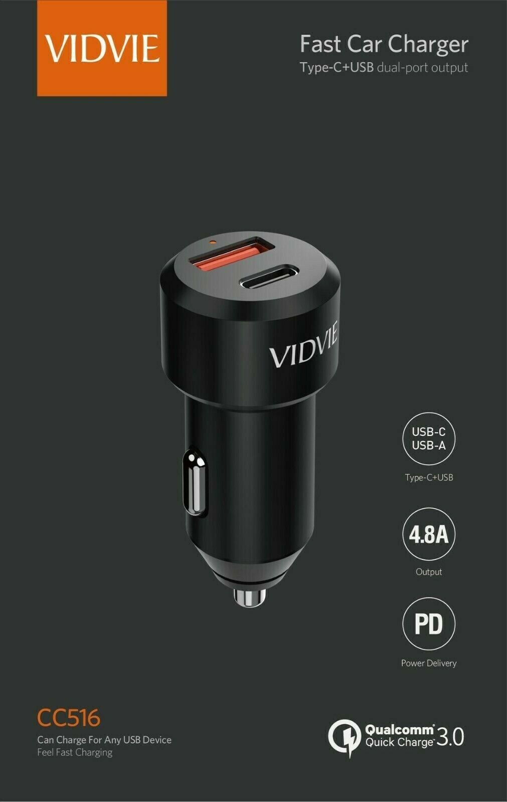 Vidvie Fast Car Charger Type-C+USB CC516