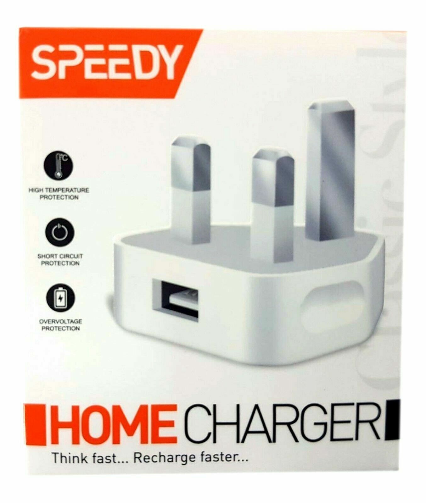 Speedy Fast Charger 1 Port USB Adopter / 3 Pin UK Mains Wall Plug Adapter UK