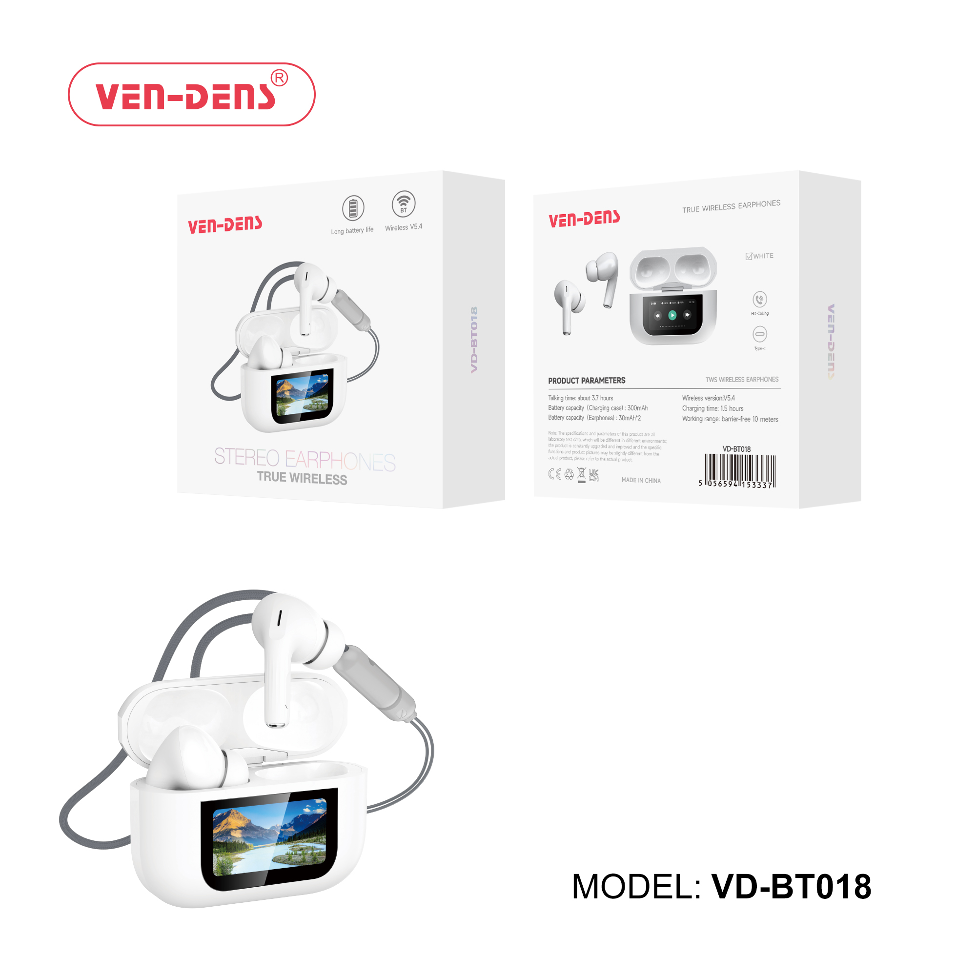 +VEN DENS STEREO HEADPHONES TRUE WIRELESS EARBUDS BLUETOOTH BT018