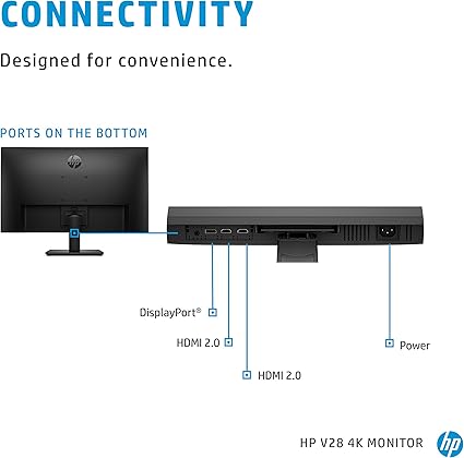 +HP v28 4k Monitor (3840 x 2160), 28 Inch, AMD Freesync, (2 HDMI, 1 DP) - Black - Image 3