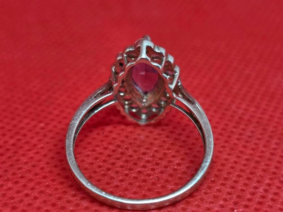 +9ct Gold Marquise Amethyst & Fiery Opal Statement Ring Vintage 2004 3.2 gramm - Image 11