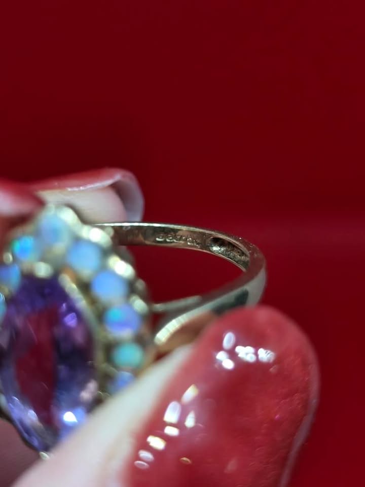 +9ct Gold Marquise Amethyst & Fiery Opal Statement Ring Vintage 2004 3.2 gramm - Image 12