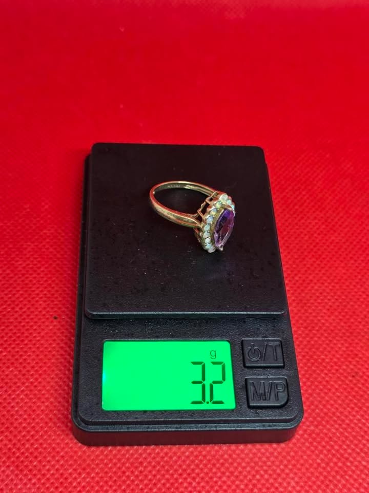 +9ct Gold Marquise Amethyst & Fiery Opal Statement Ring Vintage 2004 3.2 gramm - Image 14