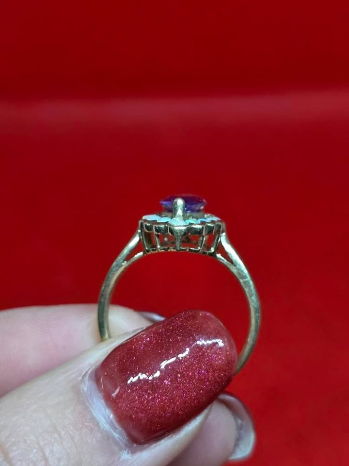 +9ct Gold Marquise Amethyst & Fiery Opal Statement Ring Vintage 2004 3.2 gramm - Image 9