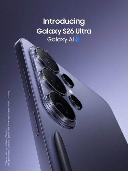 +Galaxy S26 Ultra Smartphone with Bluetooth S Pen, 12GB RAM, 6.9”, Galaxy AI, 5G, SIM Free, Black, 512GB