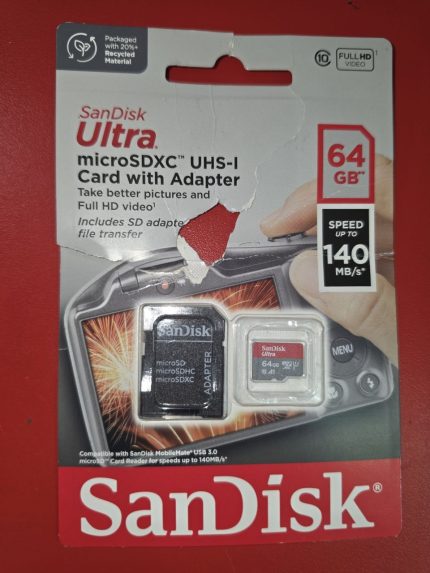 sandisk ultra SD Super High Speed Memory Card 64GB - new damaged box