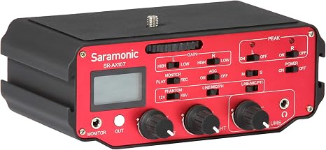 Saramonic SR-AX107 2 Channel Transformer XLR Audio Adapter with Phantom Power & Monitor (Red/Black), AX-107 - Image 2