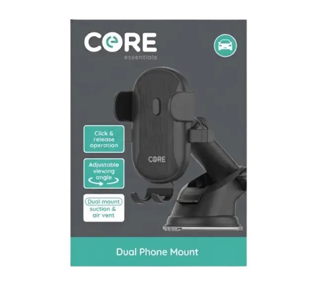Dual Mount | Vent & Dashboard Attachment | Compatible with phones up to 6" | 360° rotation | Black